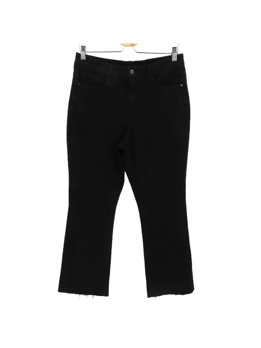 Commando Womens Large Solid Black Raw Hem Flat Front Denim Jeans Pants Pockets